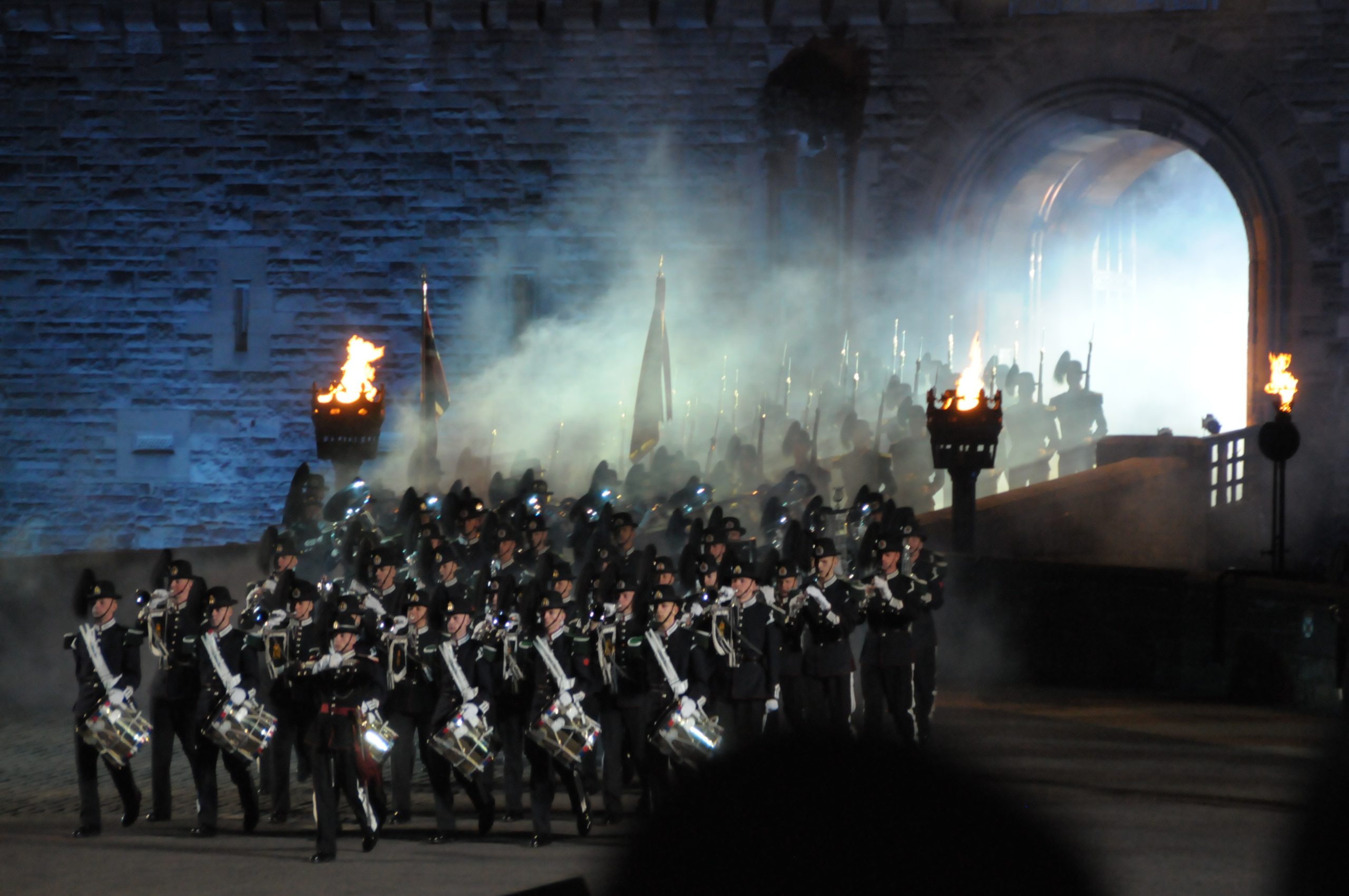 Bagpipes in smoke at Edinburgh Castle