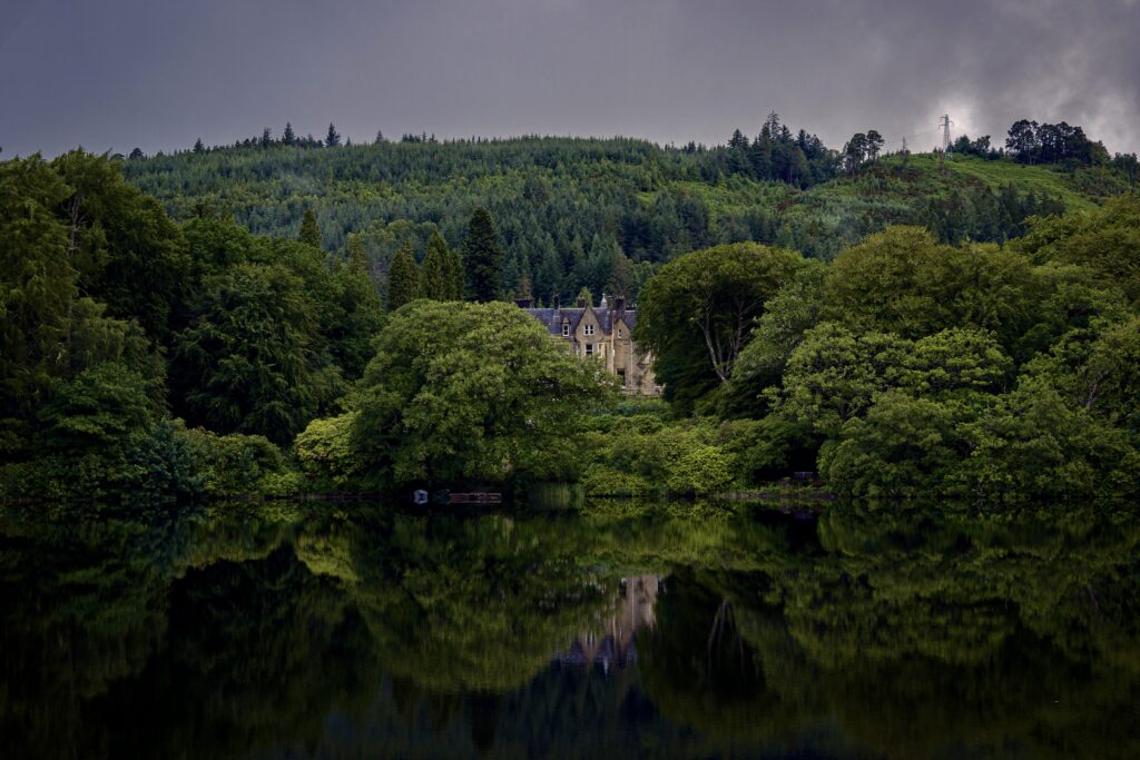 Glengarry Castle, Loch Oich, Scotland from a Le Boat Houseboat.